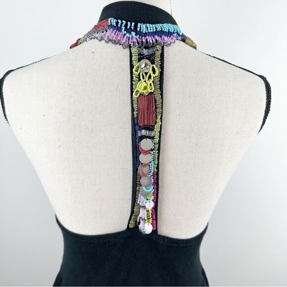 Nanette Lepore Anthropologie Black Knit Beaded Racerback Dress Cover-Up‎ Sz L - Picture 5 of 15